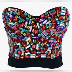 Women's Colorful Rhinestone Push Up Bra Clubwear Party Bustier Crop Top